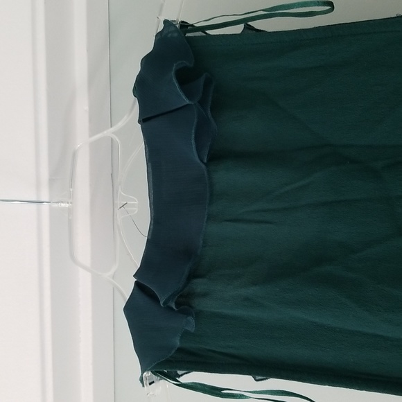 Free People Jade Green Crepe Shift Mini Dress with Ruffles and Side Pockets Sz 6 - Picture 4 of 11